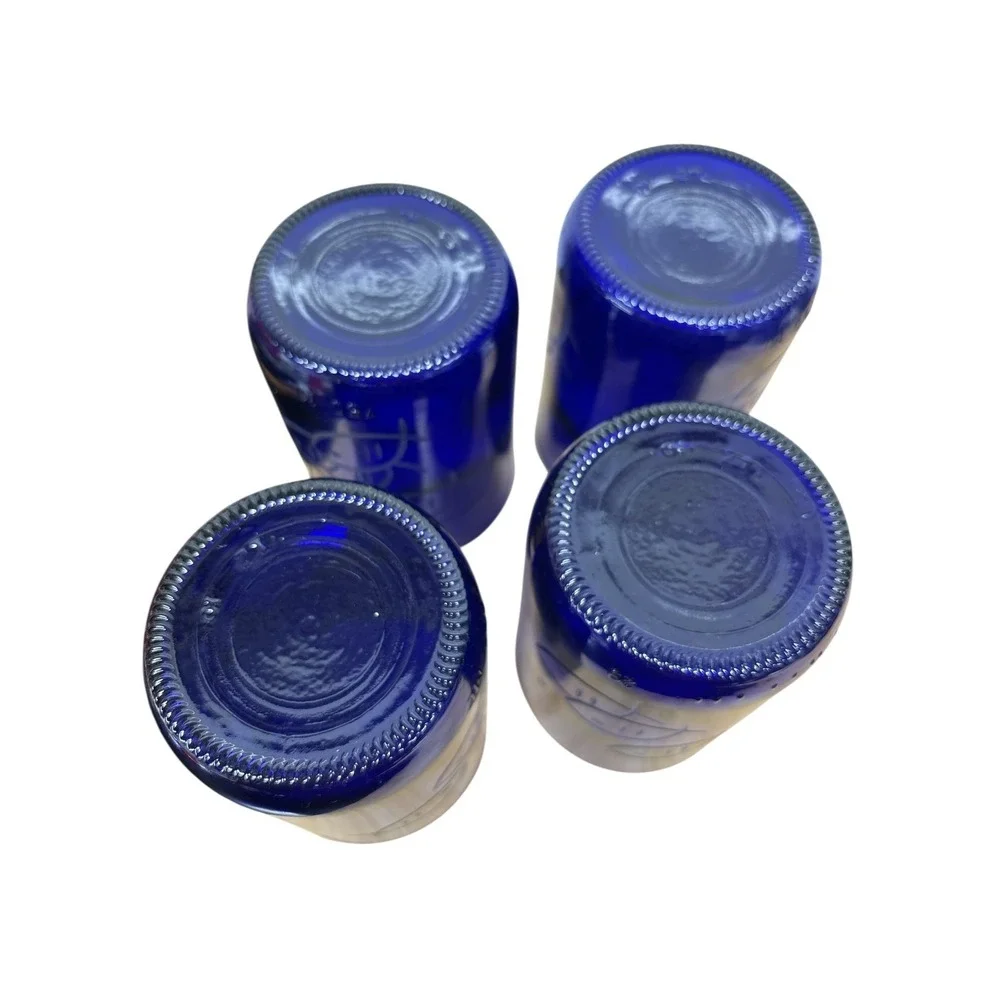 Rolf‎ Glass Blue Fish Twice Around 14 oz Recycled Glass Tumbler Set of 4 US Made